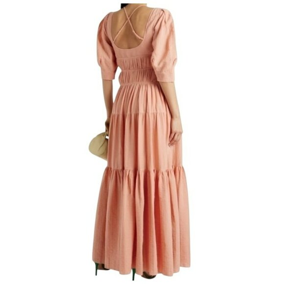 JONATHAN SIMKHAI Wilder Cotton Gauze Maxi Dress Peach Puff Sleeves Size 10 NWT - Picture 3 of 16